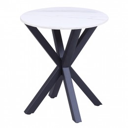 SIDE TABLE ROUND HM9473.06 WHITE MARBLE TOP AND BLACK METAL LEGS Φ50x55Hcm.
