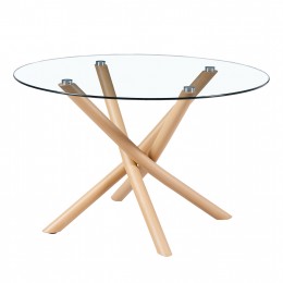 DINING TABLE HM9474.01 ROUND GLASS-METAL LEGS IN NATURAL WOOD COLOR Φ120x75Hcm.