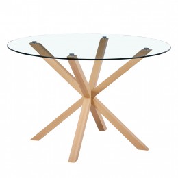 DINING TABLE HM9475.01 ROUND GLASS-METAL LEGS IN NATURAL WOOD COLOR Φ120x75Hcm.