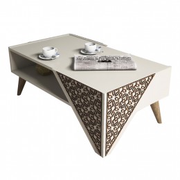 COFFEE TABLE MELAMINE HM9498.03 IN CREAM COLOR-CNC RELIEF CORNERS 105x58x40Hcm.