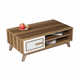 COFFEE TABLE MELAMINE IN WALNUT COLOR WITH WHITE CABINET DOOR HM9497.03 105x60x38,2Hcm.