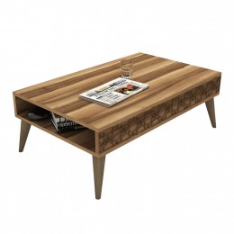 COFFEE TABLE MELAMINE HM9499.01 IN WALNUT COLOR WITH CARVED SIDES 105x60x36.6Hcm.