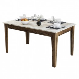 DINING TABLE HM9507.03 MELAMINE WALNUT-WHITE MARBLE-LOOK WITH STORAGE SPACE 145x88x75Hcm.
