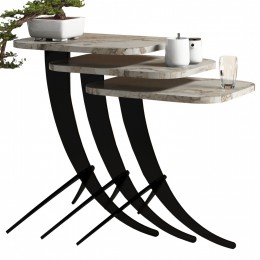 SIDE TABLES 3PCS HM9508.04 MELAMINE IN WHITE MARBLE LOOK-BLACK METAL LEGS 35x45x60Hcm.