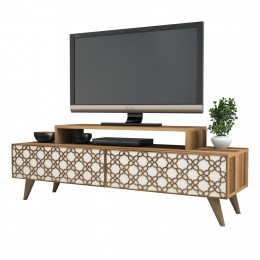 TV STAND MELAMINE HM9510.03 IN WALNUT AND CREAM COLOR 140x41.8x48.8Hcm.