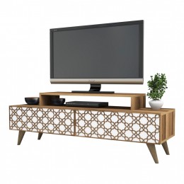 TV STAND MELAMINE HM9510.04 IN WALNUT AND WHITE COLOR 140x41.8x48.8Hcm.