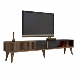 TV STAND HM9512.02 MELAMINE WALNUT AND BLACK MARBLE-LOOK 180x35x40Hcm.