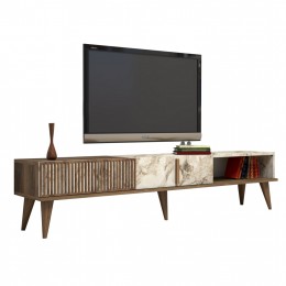 TV STAND HM9512.03 MELAMINE WALNUT AND WHITE MARBLE-LOOK 180x35x40Hcm.
