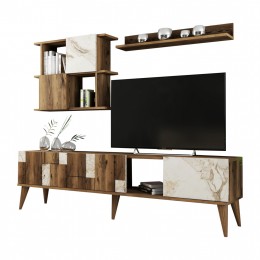 TV FURNITURE SET HM9437.03 MELAMINE IN WALNUT AND WHITE MARBLE LOOK 180x33.8x48.6Hcm.