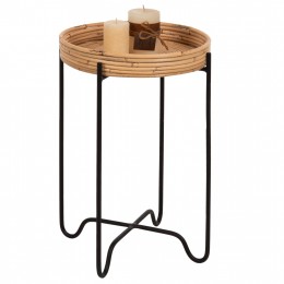 ROUND SIDE TABLE FLY HM7905 RATTAN IN NATURAL COLOR-BLACK METAL BASE Φ32x48Hcm.