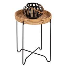 ROUND SIDE TABLE FLY HM7906 RATTAN IN NATURAL COLOR-BLACK METAL BASE Φ40x53Hcm.