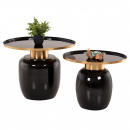 SIDE TABLES 2PCS FRYNX HM9662 METAL IN BLACK AND GOLD Φ60 & Φ50,5 cm.