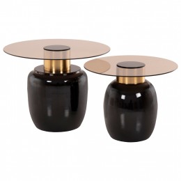 SIDE TABLES 2PCS FRYN HM9663 METAL IN BROWN AND GOLD Φ60 &Φ50 cm.