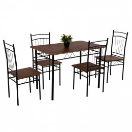 DINING SET 5PCS PEARY HM9416.01 BLACK METAL-MDF IN WALNUT COLOR 110x70x74Hcm.