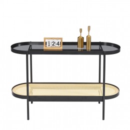 CONSOLE SEITZ HM18032 GLASS TOP-METAL-RATTAN IN NATURAL 120x38x76Hcm.