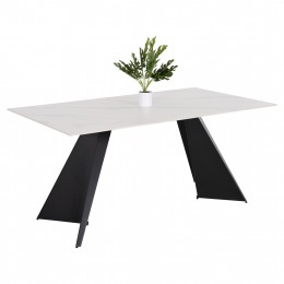 DINING TABLE POSE HM9851.01 BLACK METAL LEGS-WHITE CERAMIC TOP 160x90x76Hcm.