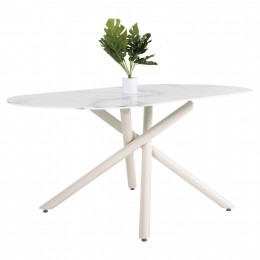 DINING TABLE PRENTIS HM9770.01 CERAMIC 12mm TOP IN WHITE MARBLE-WHITE METAL LEGS 180x90x76Hcm.