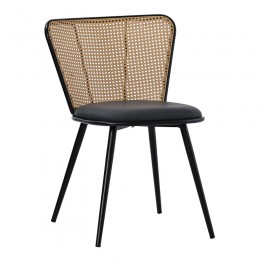 Daniele chair pakoworld pe rattan beige-pu black grey-metal black 46.5x57.5x77.5cm