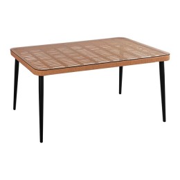 Metallic Table Allegra HM5538 with wicker in beige color & glass 160x90x78cm