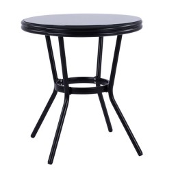 Aluminum Table '70cm Bamboo Look HM5532.02 Black with Glass Φ70X76 cm