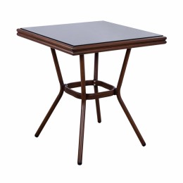 Aluminum Table 70X70X76 Bamboo Look HM5568.03 Brown with Glass