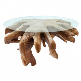 LIVING ROOM TABLE PROFESSIONAL TEAK ROOT TEMPERED GLASS Φ100X45Hcm.HM9393