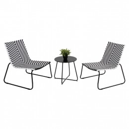 OUTDOOR LOUNGE SET PONY HM6081 METAL COFFEE TABLE-2 CHAIRS BLACK-WHITE SYNTHETIC RATTAN