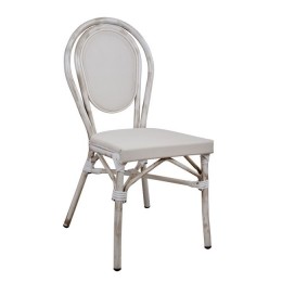 Aluminum chair Bamboo Look Patina White with textline 45x57x88 cm HM5109