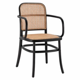 Wooden armchair with rattan in black color HM8748 56x56x90cm