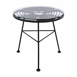 Metallic table Allegra with Wicker in Black color and glass HM5459.02 ''45x46cm