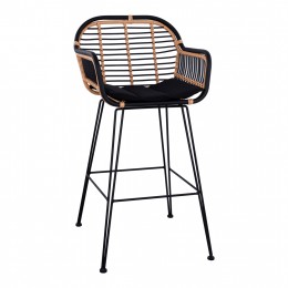 Metallic bar stool Allegra HM5690 with wicker Black-Beige 55x60x109cm