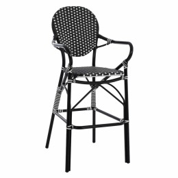 ALUMINUM STOOL BAMBOO LOOK WITH WICKER BLACK WHITE HM5794.02 56x60x126 cm.