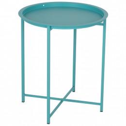 FOLDABLE SIDE TABLE SAMUEL HM5287.08 WITH REMOVABLE TRAY METALLIC TURQUOISE Φ46x53Hcm.