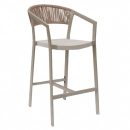 BAR STOOL PROFESSIONAL ALUMINUM WITH ARMS CHAMPAGNE PE RATTAN TEXTLINE WHITE 57x61x108Hcm.HM5892.03