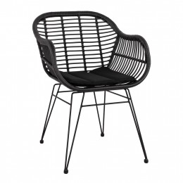 ARMCHAIR ALLEGRA HM5450.22 WITH CUSHION METAL FRAME AND BLACK RATTAN IN WICKER 57,5x60x82Hcm.
