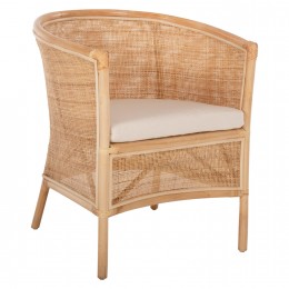 ARMCHAIR APRON HM9818 PERFORATED RATTAN IN NATURAL COLOR-WHITE CUSHION 75x70x85Hcm.