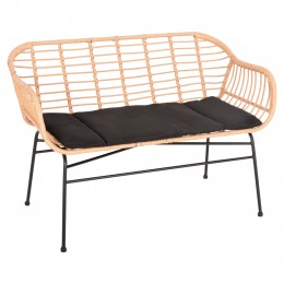 OUTDOOR SOFA ALLEGRA HM6077 BLACK METAL-P.E. RATTAN IN BEIGE 120x62x80Hcm.