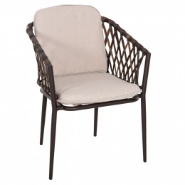 ALUMINUM ARMCHAIR BOLLY HM6080 BROWN FRAME-SYNTHETIC RATTAN IN BROWN-BEIGE CUSHIONS 58,5x67x86Hcm.