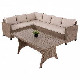 OUTDOOR LOUNGE SET RIGHT CORNER SOFA&TABLE CARSON HM6078.02 MOCHA SYNTHETIC RATTAN-CUSHIONS-PS WOOD