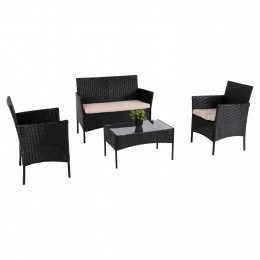 OUTDOOR LOUNGE SET 4PCS STASIA HM6089.01 SYNTHETIC RATTAN IN BLACK-CUSHIONS IN CAPPUCCINO