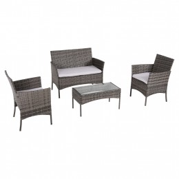 OUTDOOR LOUNGE SET 4PCS STASIA HM6089.02 SYNTHETIC RATTAN IN GREY-CUSHIONS IN BEIGE