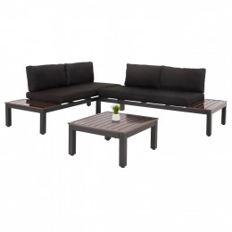 OUTDOOR LOUNGE SET DEX 3PCS POLYMORPHIC HM6090 ALUMINUM IN ANTHRACITE & BROWN-BLACK CUSHIONS