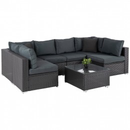 POLYMORPHIC OUTDOOR LOUNGE SET 7PCS GREN HM6091 SYNTHETIC RATTAN IN ANTHRACITE-TEMPERED GLASS
