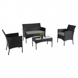OUTDOOR LOUNGE SET 4PCS STASIA HM6089.10 SYNTHETIC RATTAN IN BLACK-CUSHIONS IN GREY