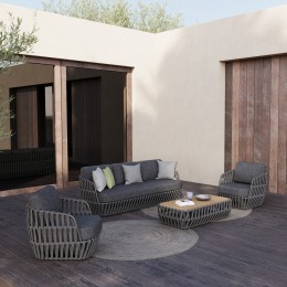 OUTDOOR LOUNGE SET 4PCS SABO HM6208.01 DARK GREY ALUMINUM-P.E.ROPE-OLEFIN FABRIC-TEAK WOOD IN NATURAL