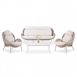 LOUNGE SET 4PCS RIVEN SM6418.01 IVORY ALUMINUM-ROPE-BEIGE FABRIC