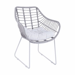Metallic Armchair White matte & Grey Wicker HM5300.02