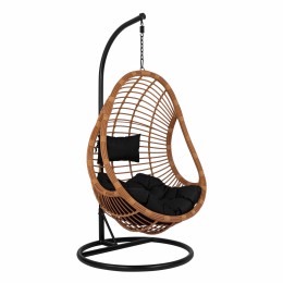 Hanging armchair nest HM5541.04 with beige wicker & black pillows Diameter 95x195cm