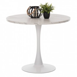 ROUND DINING TABLE ROLLO HM9421.01 MELAMINE IN WHITE MARBLE METAL LEG Φ90x74Hcm.