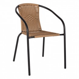 ARMCHAIR CAMEL HM5015.04 METAL FRAME BLACK WITH RATTAN WICKER IN NATURAL COLOR